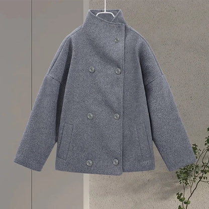 OLANE Winter Cape Collar Coat Navy BlueSWomen's Coats & Jackets