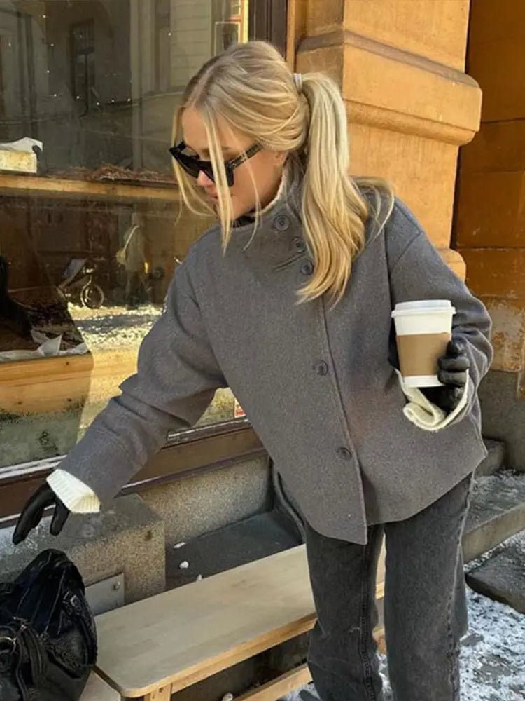 OLANE Winter Cape Collar Coat Navy BlueSWomen's Coats & Jackets