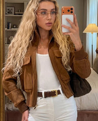 Zip-Up Cropped Bomber Jacket