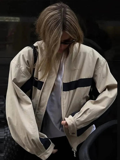 Oversized Colorblock Bomber Jacket