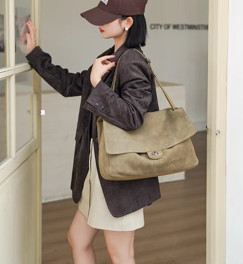 Frosted Cowhide Retro Tote Bag
