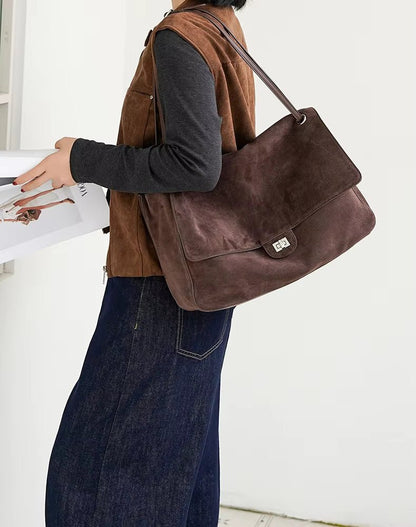 Frosted Cowhide Retro Tote Bag