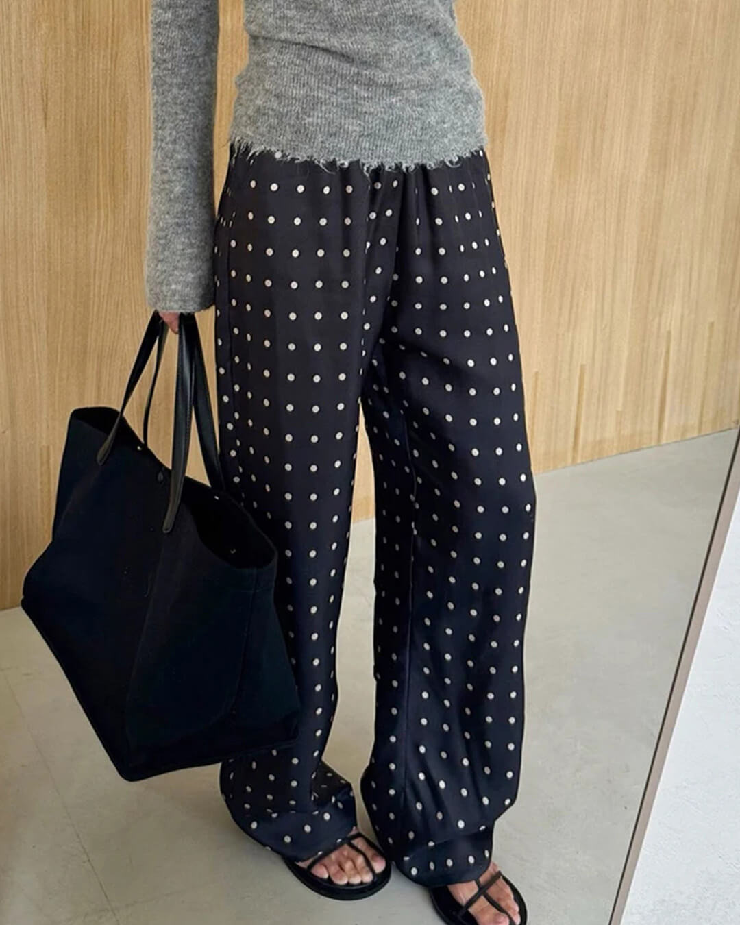 Wide-Leg Polka Dot Satin Trousers