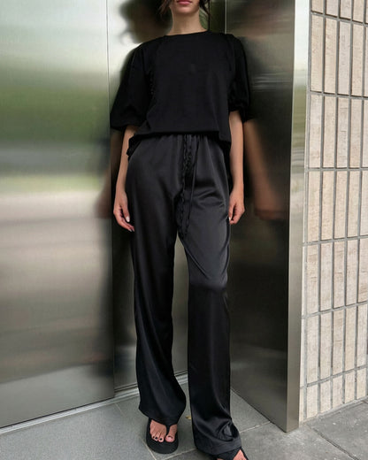 Sienna High Waist Satin Wide Leg Trousers