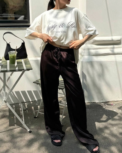 Sienna High Waist Satin Wide Leg Trousers