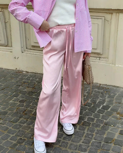 Sienna High Waist Satin Wide Leg Trousers