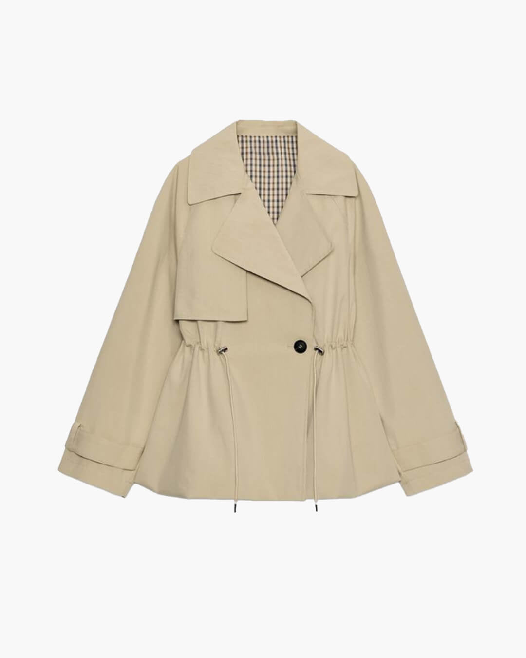 Lapel Collar Drawstring Trench Coat