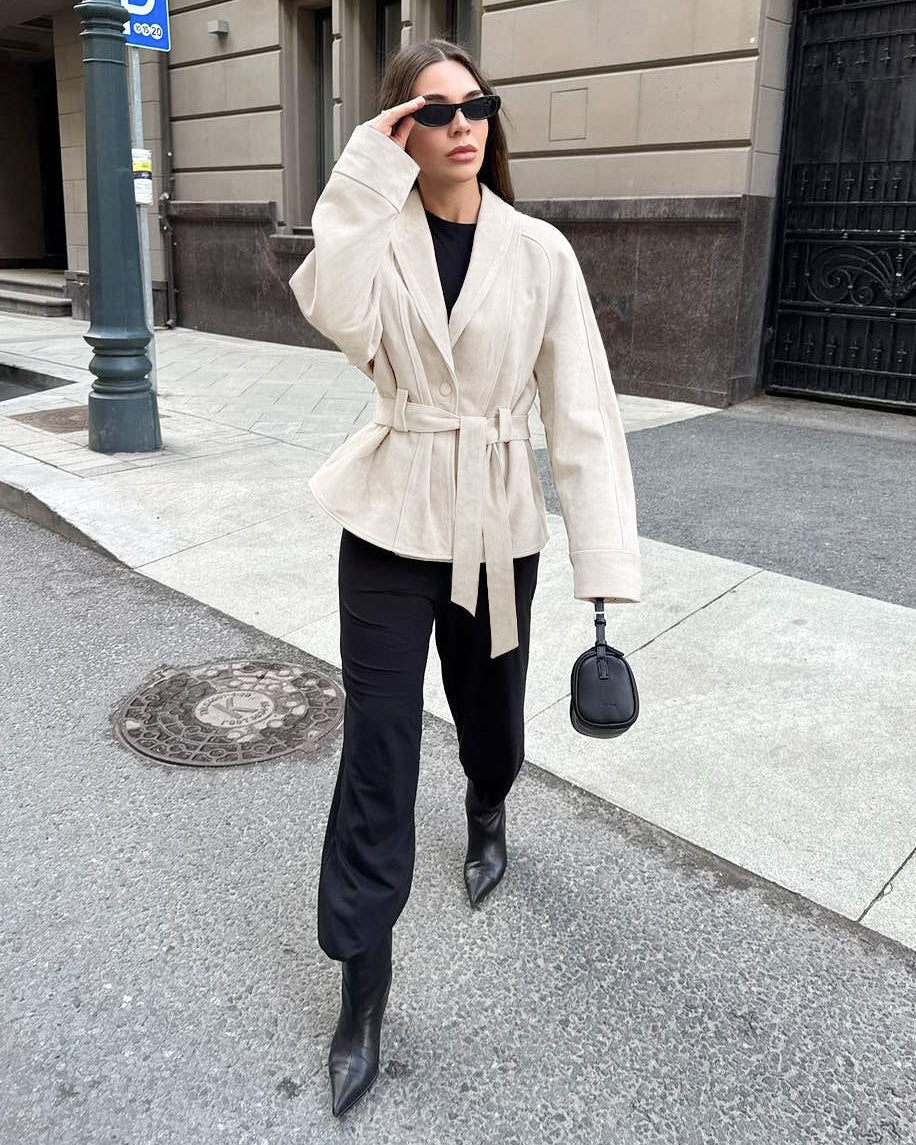 Belted Faux Suede Trench Coat