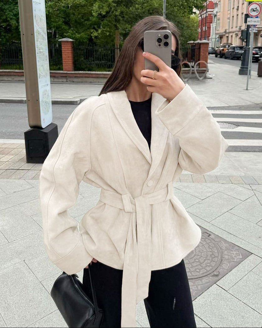 Belted Faux Suede Trench Coat