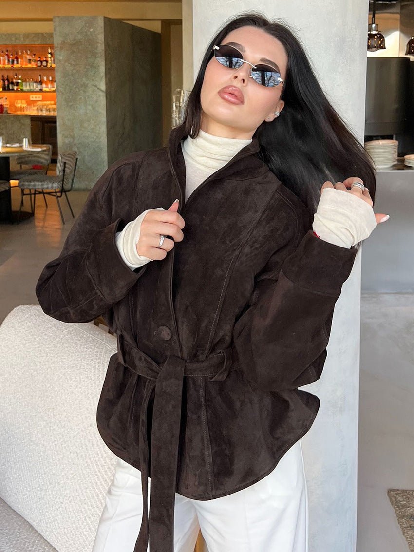 Belted Faux Suede Trench Coat
