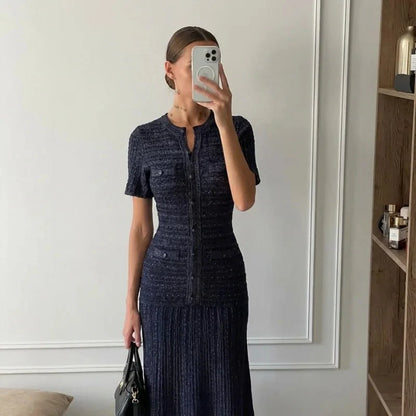 Cinched-Waist Sequin Knit Maxi Dress
