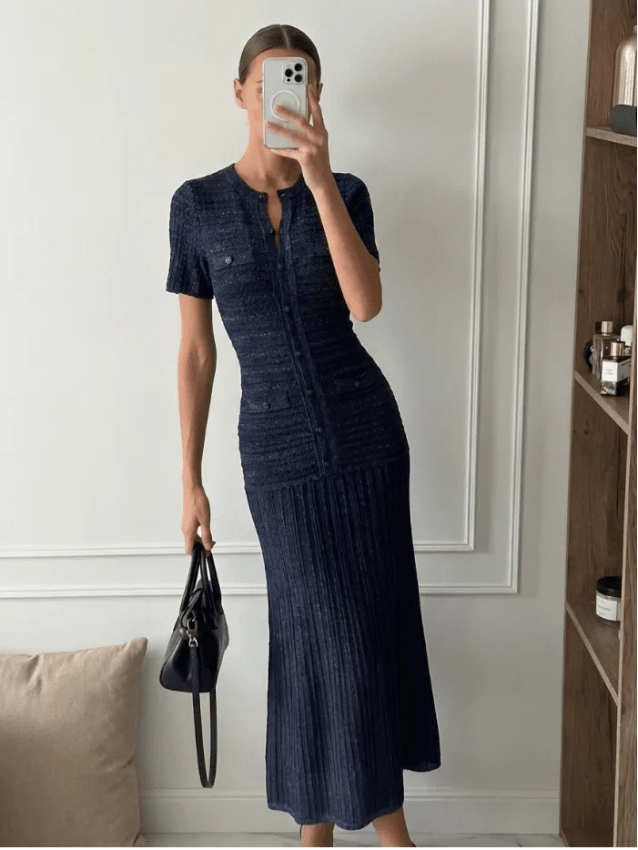 Cinched-Waist Sequin Knit Maxi Dress