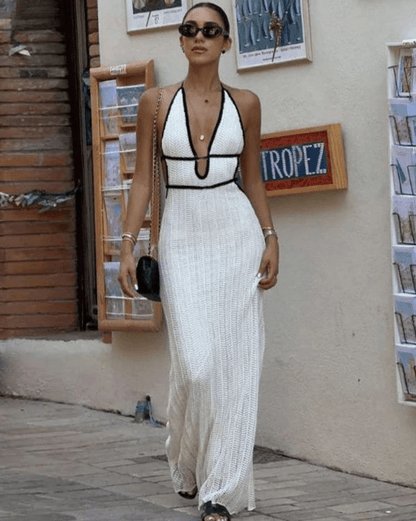 Stylish Lace Up Halter Maxi Dress