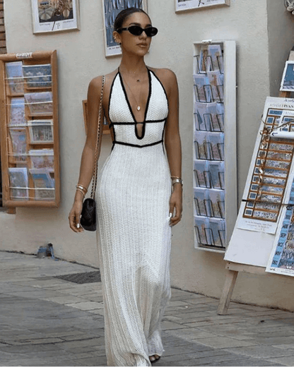 Stylish Lace Up Halter Maxi Dress