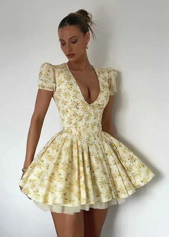 Stylish Pleated V-Neck Mini Dress