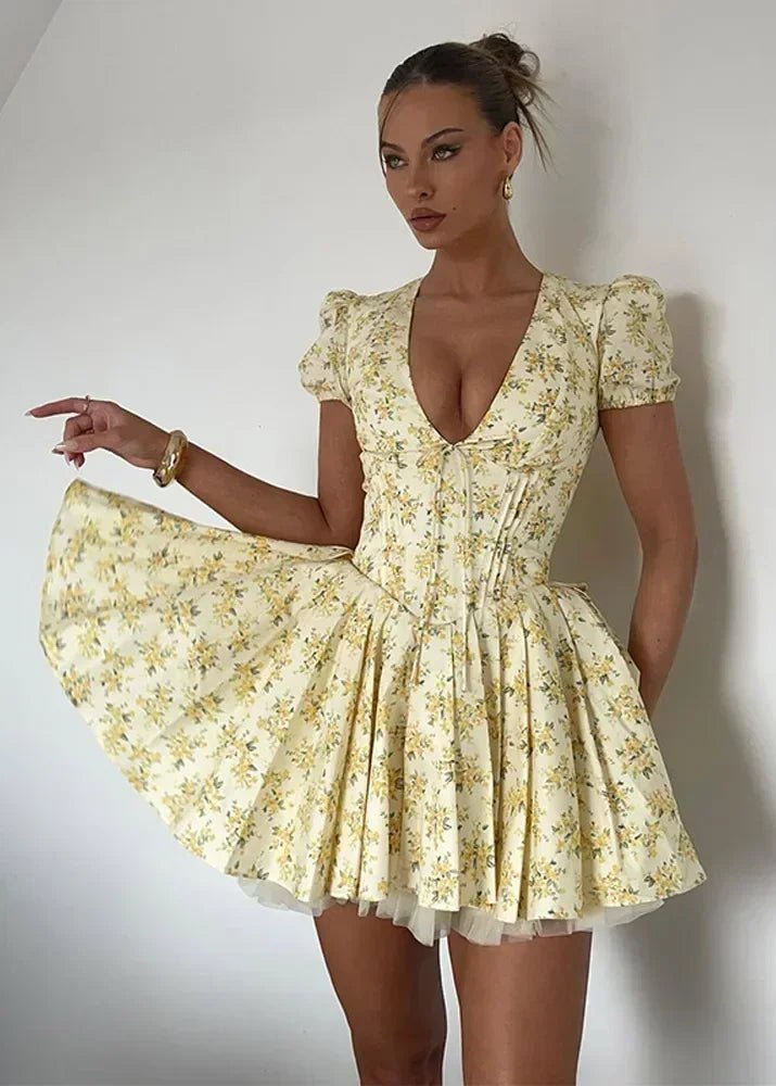Stylish Pleated V-Neck Mini Dress