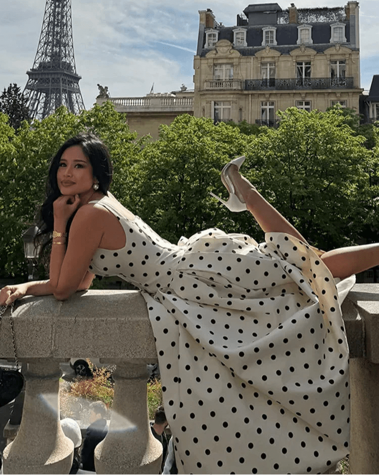 Classic Polka Dot Square Neckline Midi Dress