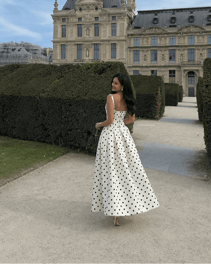 Classic Polka Dot Square Neckline Midi Dress