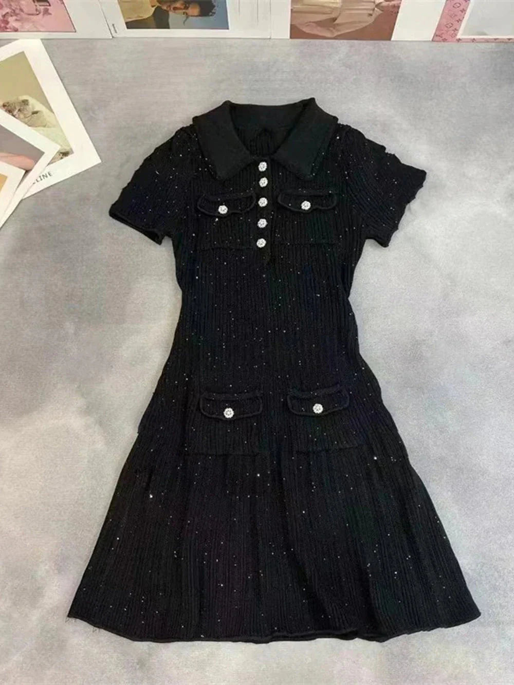 Sequin Knit Mini Dress with Ruffle Details