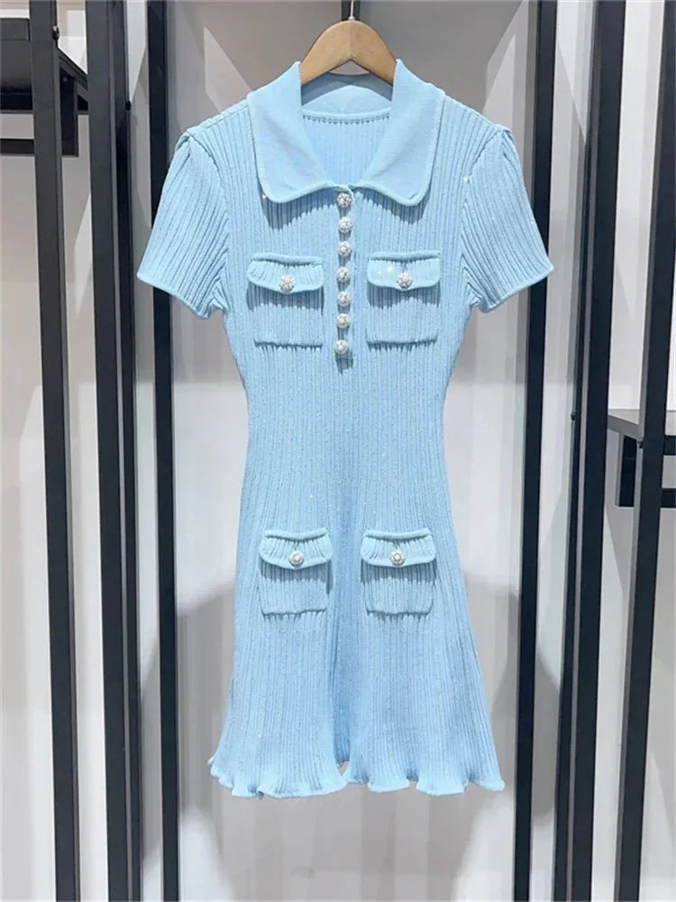 Sequin Knit Mini Dress with Ruffle Details