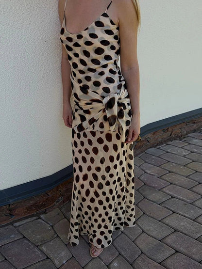 Sleeveless Printed Slip Dress with Scarf