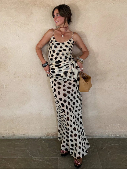 Sleeveless Printed Slip Dress with Scarf