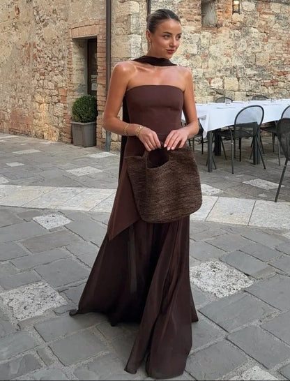 Asymmetric Sheer Maxi Dress with Scarf