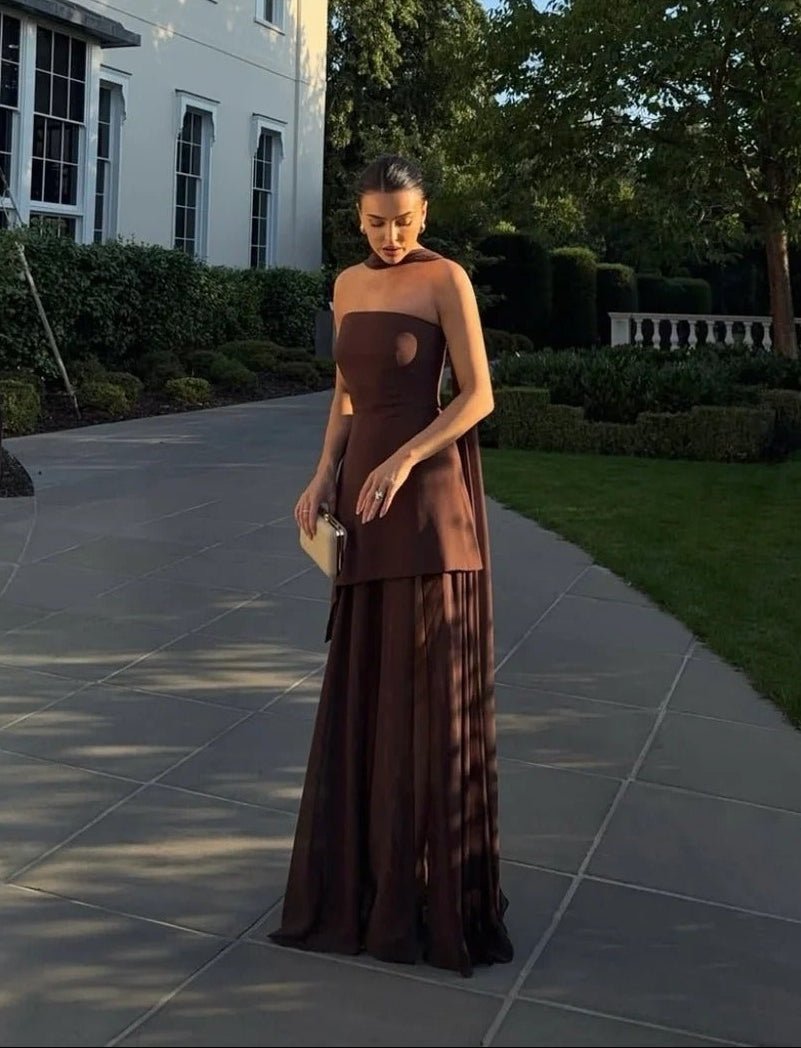 Asymmetric Sheer Maxi Dress with Scarf