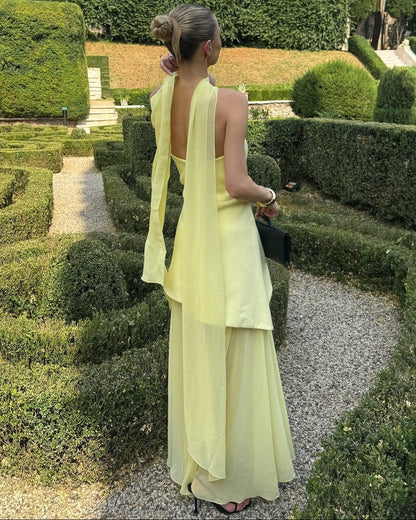 Asymmetric Sheer Maxi Dress with Scarf