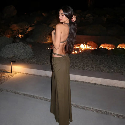 Nadia Halter Backless Ruched Maxi Dress
