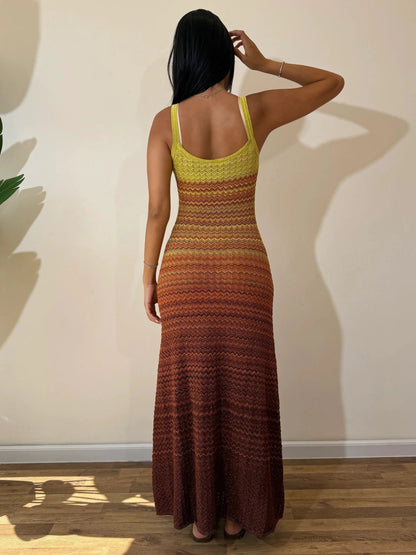 Gradient Crochet Knit Maxi Dress