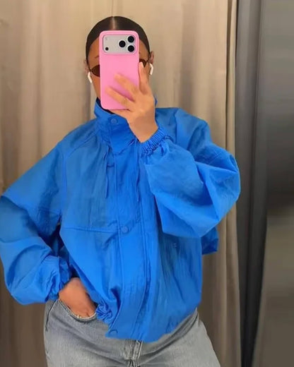 Stand Collar Zip-Up Windbreaker Jacket