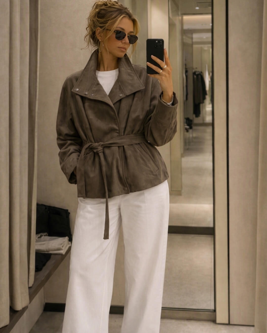 Elegant Belted Lace-Up Suede Jacket