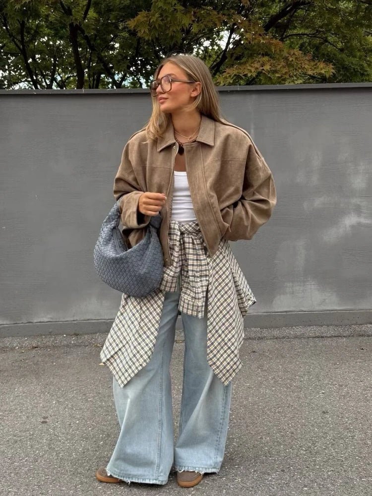 Stylish Oversized Suede Zip-Up Jacket