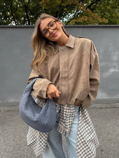 Stylish Oversized Suede Zip-Up Jacket