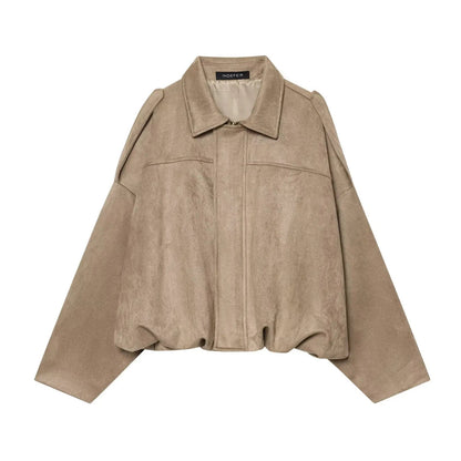 Stylish Oversized Suede Zip-Up Jacket