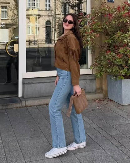 Faux Suede Fringe Western Jacket