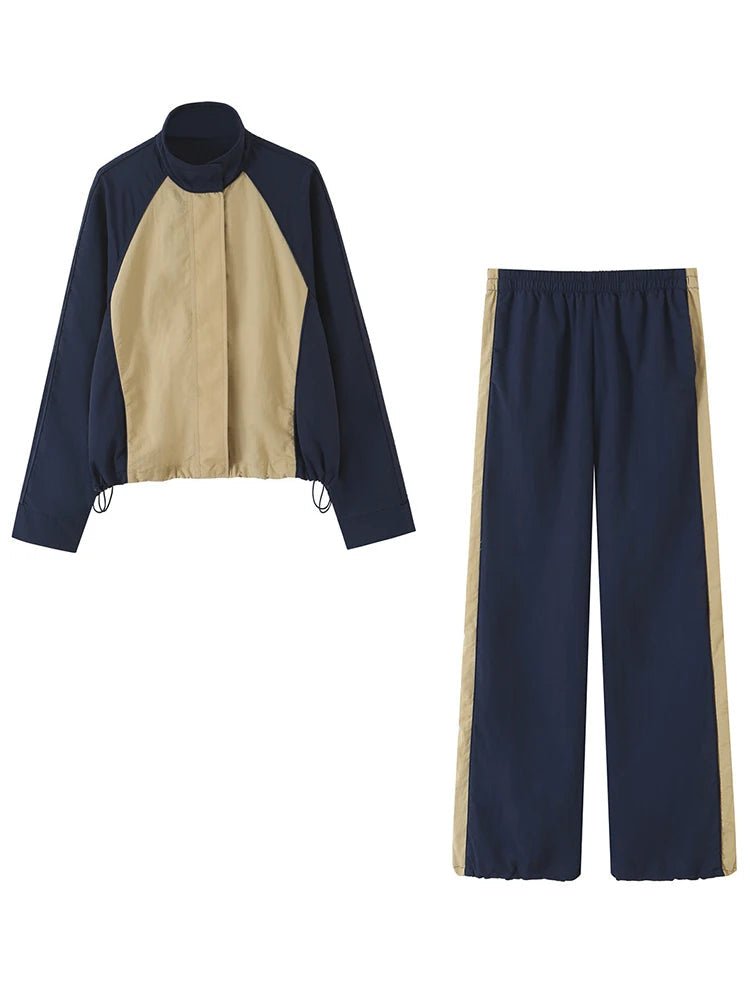 Patchwork High Neck Tracksuit Set