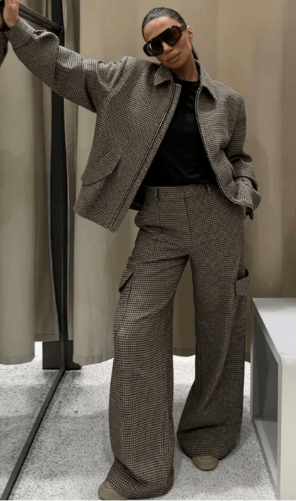 Elegant Houndstooth Padded Suit Set