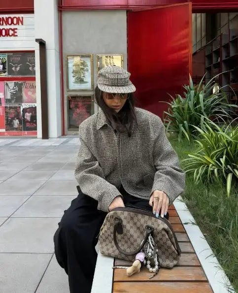 Elegant Houndstooth Padded Suit Set