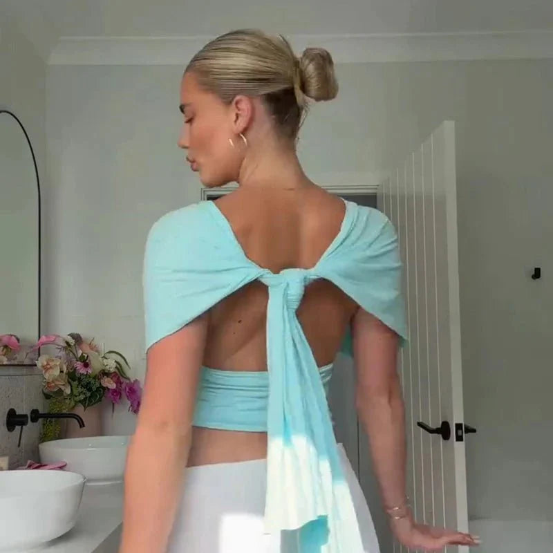 Deep V-Neck Lace-Up Crop Tank Top
