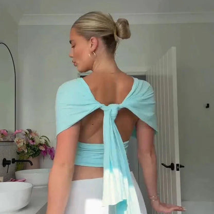 Deep V-Neck Lace-Up Crop Tank Top
