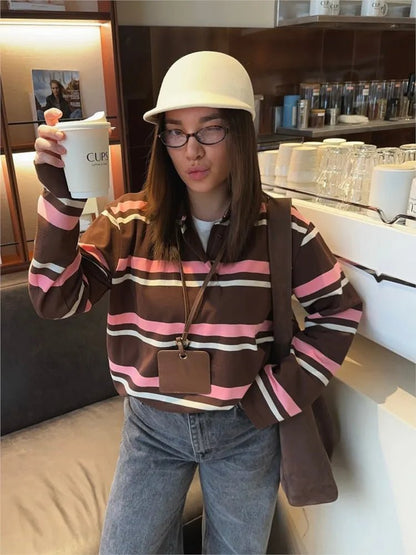 Striped Polo Long Sleeve Top