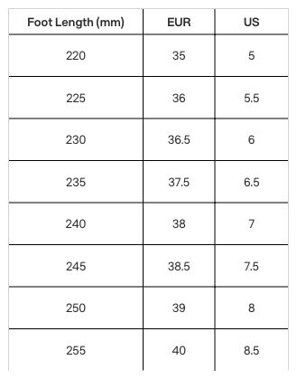 Product-specific measurement chart for Adelisa ballet flats. Read the units in the headings.
